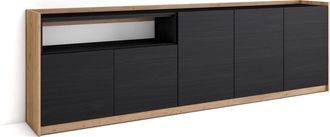 Skraut Home Skraut Home - Aparadores Para Sal&oacute;n, 260x37x80cm, 5 Puertas, Armario, Zapatero, Negro Y Roble