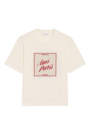 Ami BOXY FIT SIGNATURE T SHIRT Size: XS, colour: CREAM