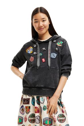 Desigual Womens Sweatshirt Stamps 2012 Cement Sweater, Black, S