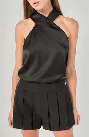 endless rose Satin Halter Top in Black at Nordstrom, Size X-Small