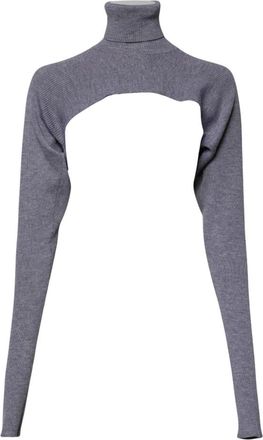 Dolce & Gabbana Wollen Gebreide Turtleneck Cropped Top Trui - Dames - Coltruien - Grijs - S - Wol - Truien & Vesten
