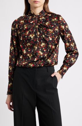 Elie Tahari The Lola Stretch Silk Top in Lovestruck Black at Nordstrom, Size Medium