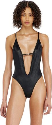 Diesel Plunge-neck swimsuit in shimmery fabric - Swimsuits - Woman - Black