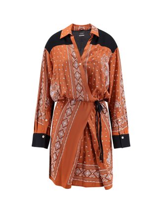 Pinko Mesopotamia Viscose Dress With Bandana Print And Georgette Profiles