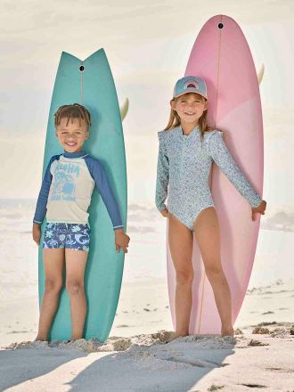 Vertbaudet Lang&auml;rmeliger M&auml;dchen Badeanzug mit UV-Schutz Oeko-Tex graublau