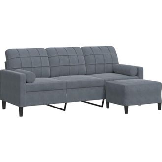 vidaXL Vidaxl - Sof&aacute; De 3 Plazas Con Taburete De Terciopelo Gris Oscuro 180 Cm