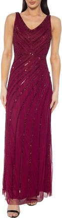 OLEG CASSINI Beaded Gown in Wine at Nordstrom Rack, Size X-Large