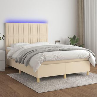 vidaXL Cama Box Spring Colch&oacute;n Y Luces Led Tela Crema 140x200 Cm Vidaxl