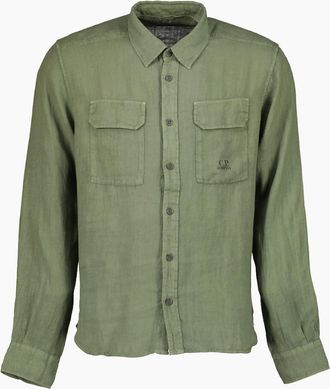C.P. Company Mens Long Sleeve Linen Overshirt - Green - Size: Regular/34