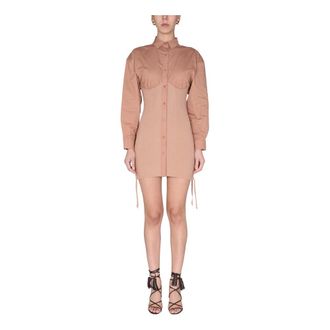 ADĀMO Andrea Adamo Shirt Dresses, female, Beige, Size: M Mini Cotton Dress Ribbed Knit