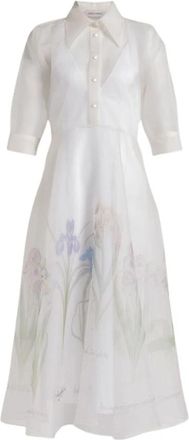 Alberta Ferretti Zijden organza overhemdjurk met Irisprint - Dames - Shirt Kleedjes - Wit - XS - Organza - Kleedjes
