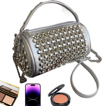 Generic Bag - Trendy Cylinder Square Purse, Adjustable Strap Wristlet, Stylish Studded Tote, Fashion Accessory for Women, Teens, Girls Perfect for Work School
