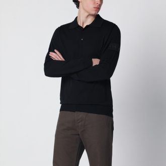 Stone Island Black wool polo sweater