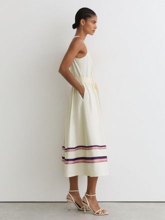 Reiss Cream Stretch-cotton Stripe-detail Midi Dress, 18