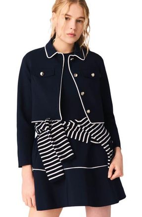 Maje Short jacket with contrast trim in Navy at Nordstrom, Size 34 Eu