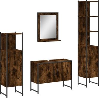 vidaXL Vidaxl - Set De Muebles De Ba&ntilde;o 4 Piezas Madera Contrachapada Roble Humo