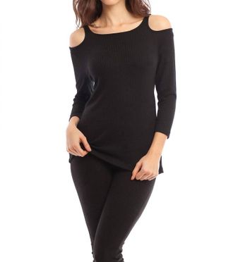 French Kyss Leah Open Shoulder Top In Black
