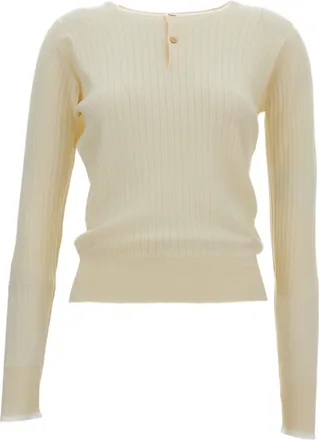 Wales Bonner Ribbed Knit Crewneck Sweater with Button Fastening