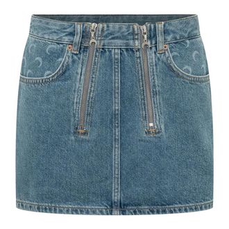Marine Serre Denim Skirts, female, Blue, Size: XS Moon Laser Denim Mini Skirt