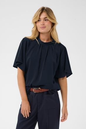 Saint Tropez Kurzarmbluse SAINT TROPEZ AileenSZ Flared Blouse, Damen, Gr. XL, schwarz, Web, Obermaterial: 100% Polyester, unifarben, regular fit normal, Rundhals, 