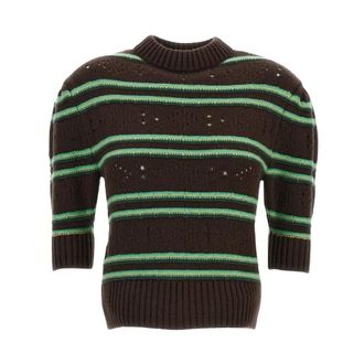 Marni Round-neck Knitwear, female, Brown, Size: 2XS Cashmere Sweater with Openwork Knit