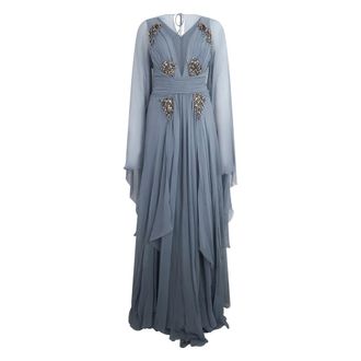 Alberta Ferretti Kleedjes, Dames, Blauw, S, Lange Elegante Jurk met V-hals