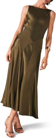Mint Velvet Panelled Satin Maxi Dress in Green at Nordstrom, Size 12