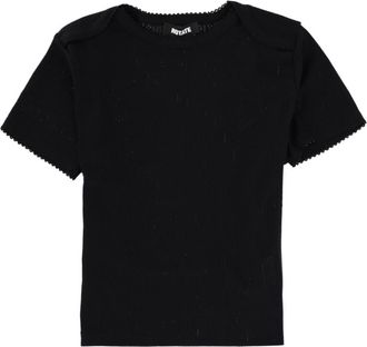 Rotate Black Textured Crew Neck T-Shirt