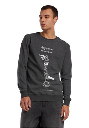 Mister Tee Mens Depresso Crewneck Sweatshirt, Charcoal, L