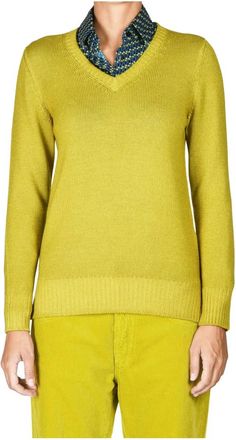 La Fileria Trui met V-hals - Dames - V-hals truien - Groen - 3XL - Wol - Truien & Vesten
