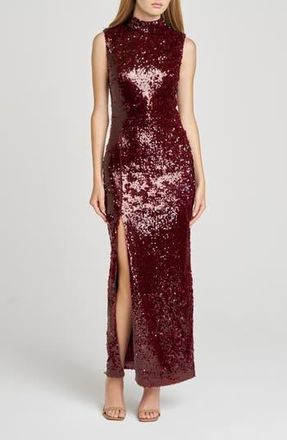 Wayf Ivy Sequin Mock Neck Sleeveless Sheath Cocktail Dress in Burgundy at Nordstrom Rack, Size X-Small