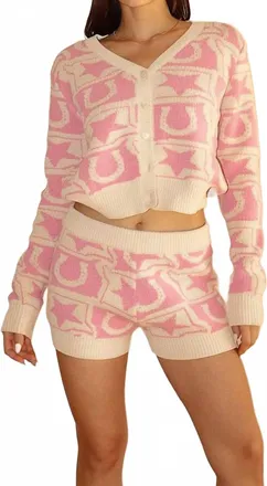 Bailey Rose Western Cowgirl Sweater Short Set In Pink
