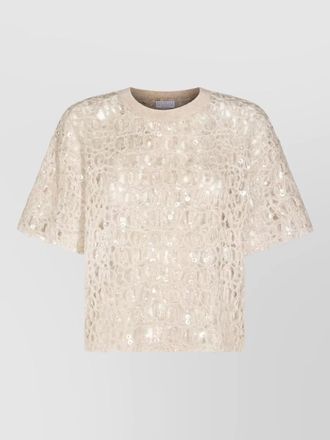 Brunello Cucinelli short sleeve crew neck knitwear with sequins