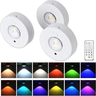 OEM Paquete De 3 Focos Led Rgb Regulables Tipo Puck Para Debajo De Los Gabinetes, Con Control Remoto, Luz C&aacute;lida, Luz Diurna, Blanco Fr&iacute;o + Rgb