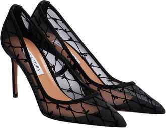 Aquazzura Bow Tie Net Pump 85 - Dames - Pumps - Zwart - 37 1/2 EU - Su&egrave;de - Schoenen