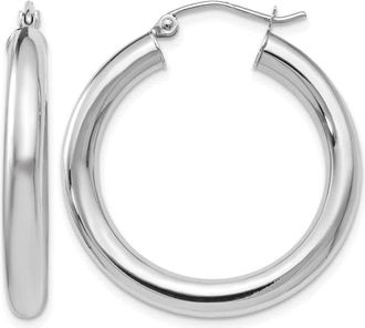 Diamond2Deal 14K White Gold Polished Lightweight Round Shape Hoop Earrings