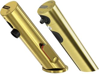 Presto Grifo Mezclador Infrarrojo Con Llave De Paso + Dispensador De Jab&oacute;n Infrarrojo Presto Linea, Dorado Cepillado