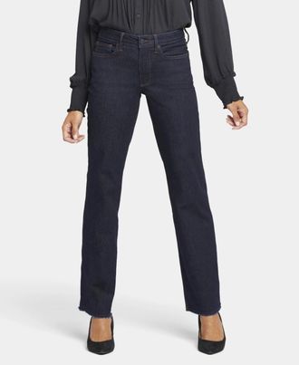 NYDJ Jeans Womens Navy Blue Denim Mid Rise Frayed Hem Relaxed Straight RED635