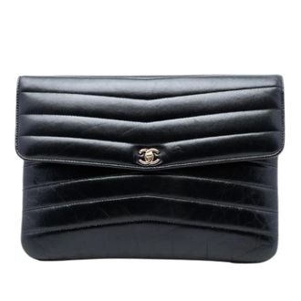 Chanel Pre-owned Clutches, female, Black, Size: ONE SIZE Pre-owned Vintage Quilted Lambskin Clutch