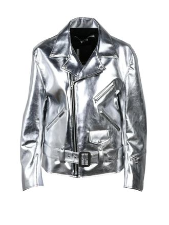 Junya Watanabe Silver Metallic Faux Leather Biker Jacket