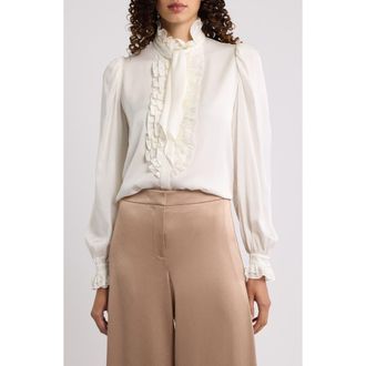 Kobi Halperin North Tie Neck Silk Blend Blouse in Ivory at Nordstrom, Size Xx-Large