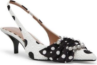 Betsey Johnson Bryanna Crystal Slingback Pump in White/Black Polka Dot at Nordstrom, Size 8.5