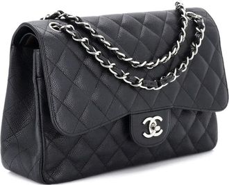 Chanel Classic Double Flap Bag Quilted Caviar Jumbo shoulder bag - Zwart
