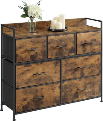 Relaxdays Relaxdays chest of drawers, 7 fabric drawers, metal, MDF, HxWxD: 98 x 85 x 28.5 cm, living room, hallway, storage, white