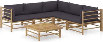 vidaXL Set De Muebles De Jard&iacute;n 6 Piezas Bamb&uacute; Con Cojines Gris Oscuro Vidaxl
