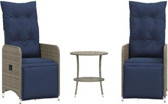 vidaXL Vidaxl - Reclining Garden Chairs 2 pcs with Table Grey Poly Rattan