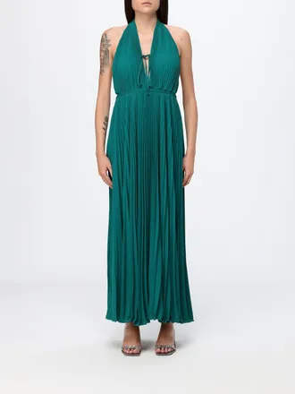 Raquel Diniz Raissa Pleated Cr&ecirc;pe Halterneck Long Gown