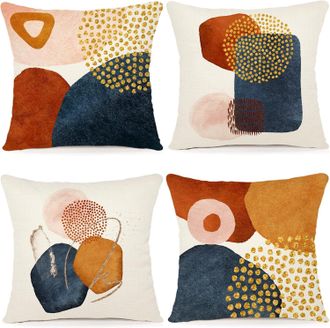 OEM Cojines De 45 X 45 Cm, Juego De 4 Cojines Decorativos De Lino, Cojines Con Estampado Geom&eacute;trico Para Sof&aacute;, Coj&iacute;n Para Sof&aacute; De Exterior, 45 X 45 Cm, A0