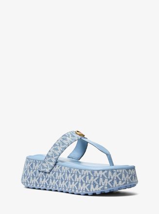Michael Kors Koya Signature Logo Denim Platform Flip Flop