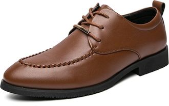 Generic Dress Oxford Shoes for Men Lace Up Apron Round Toe Derby Shoes Vegan Leather Non Slip Resistant Rubber Sole Block Heel Anti-Slip Classic(Light Brown,6